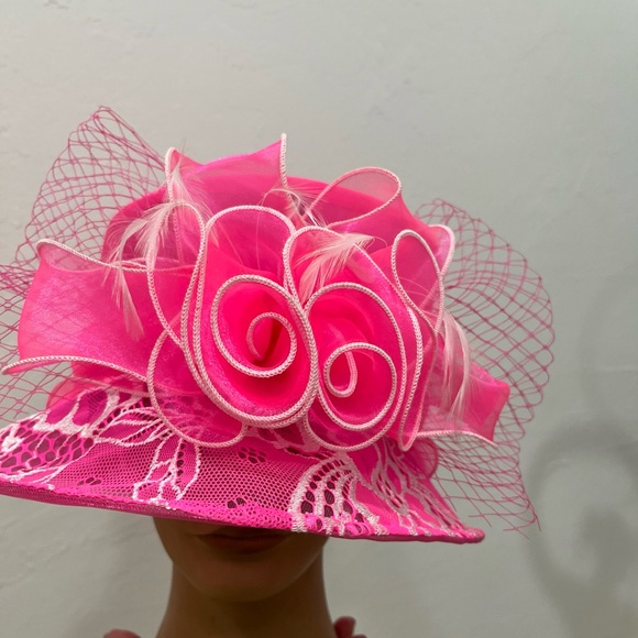 Sophia Collections LA Woman Pink Hat Floral Embroidered party Cocktail - Picture 7 of 7